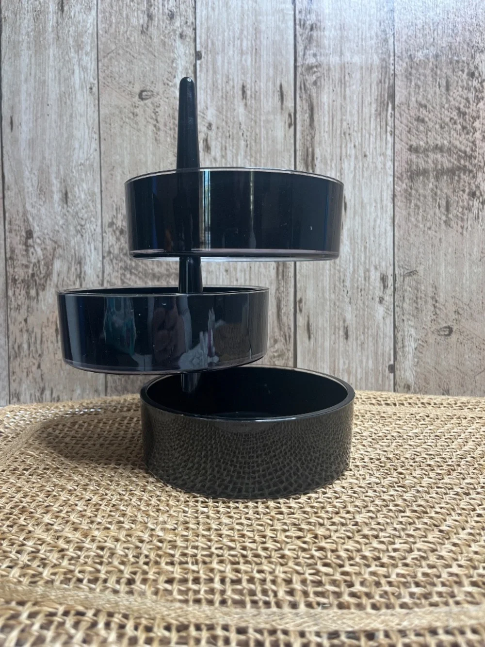 Vintage Black 3-Tier Rotating Organizer Carousel Desk Storage Caddy 9.25”
